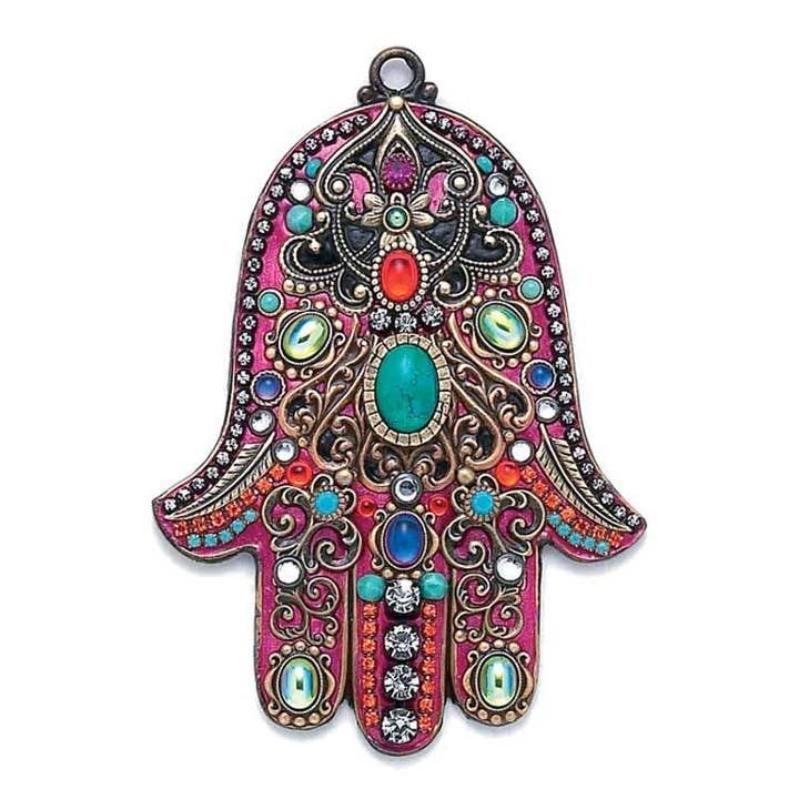 Michal Golan Jewelry - Wholesale Wall Accent - Fuschia and Turquoise Wall Hamsa