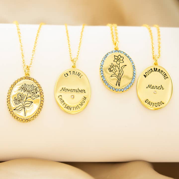 Gold Birthstone Flower Necklace for wholesale by Amanda Blu