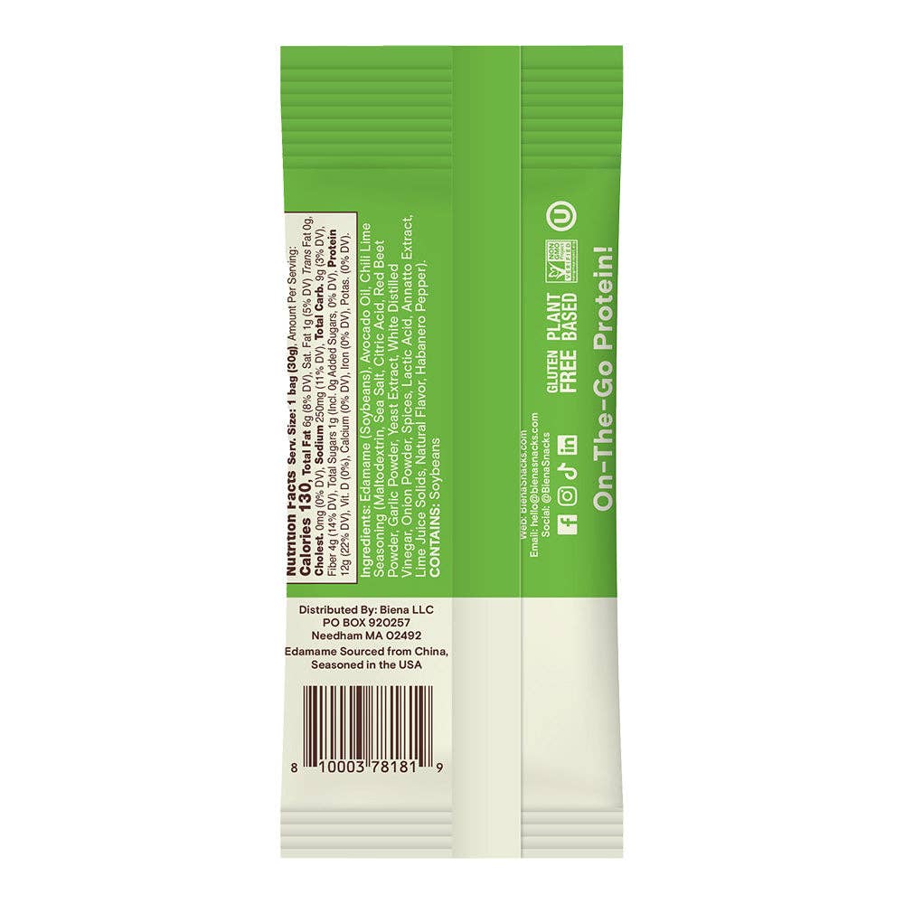 Biena Snacks - Vente Noix - Edamame, Chili Lime 1,05oz 10ct1