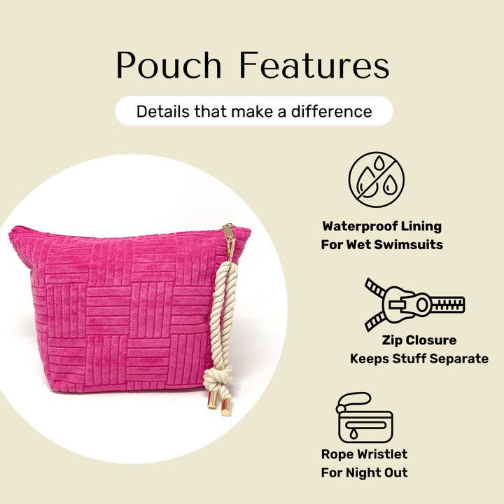 Bette - Wholesale Tote Bag - Women's - Rosa Pink Terry Cloth Weekender Bag Set w/ Waterproof Clutch8