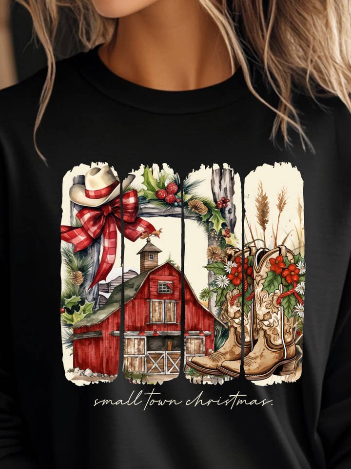 Kiki's Boutique - Wholesale Graphic Sweatshirt - Women's - Vintage Small Town Christmas Crewneck Sweatshirt 1