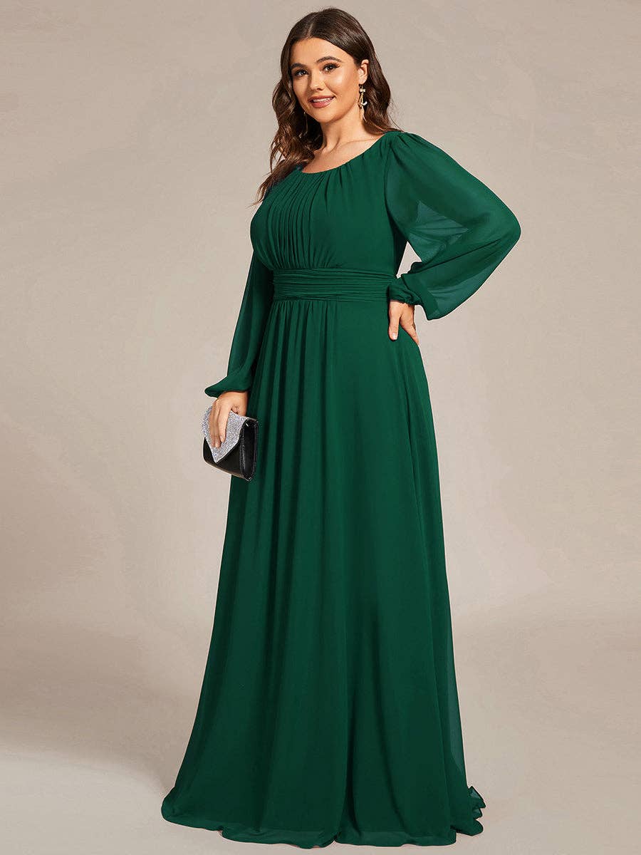 Ever-Pretty - Wholesale Gown - Women's - Plus Size Long Lantern Sleeves Round Neck Bridesmaid Dress18