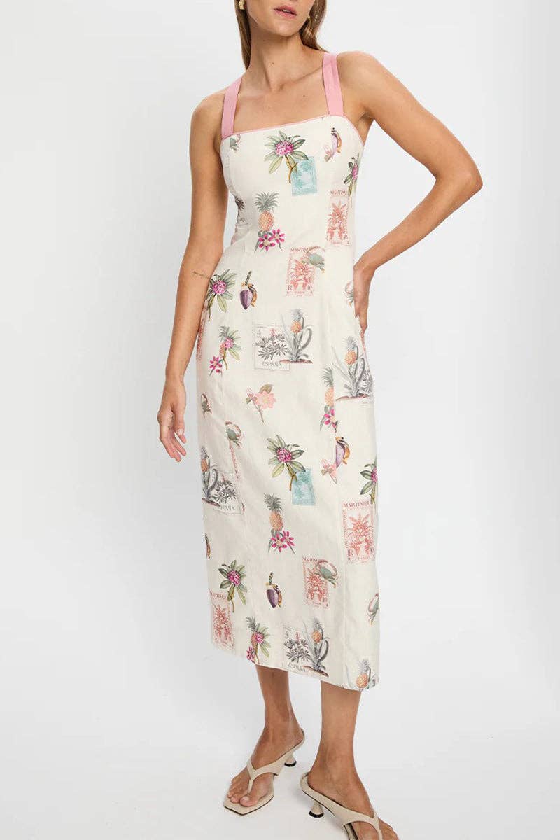 WHITE Tropical Print Vacation Dress for wholesale on Faire0