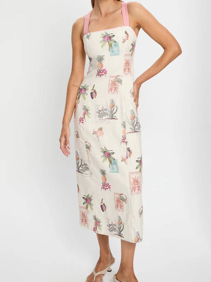 WHITE Tropical Print Vacation Dress for wholesale on Faire