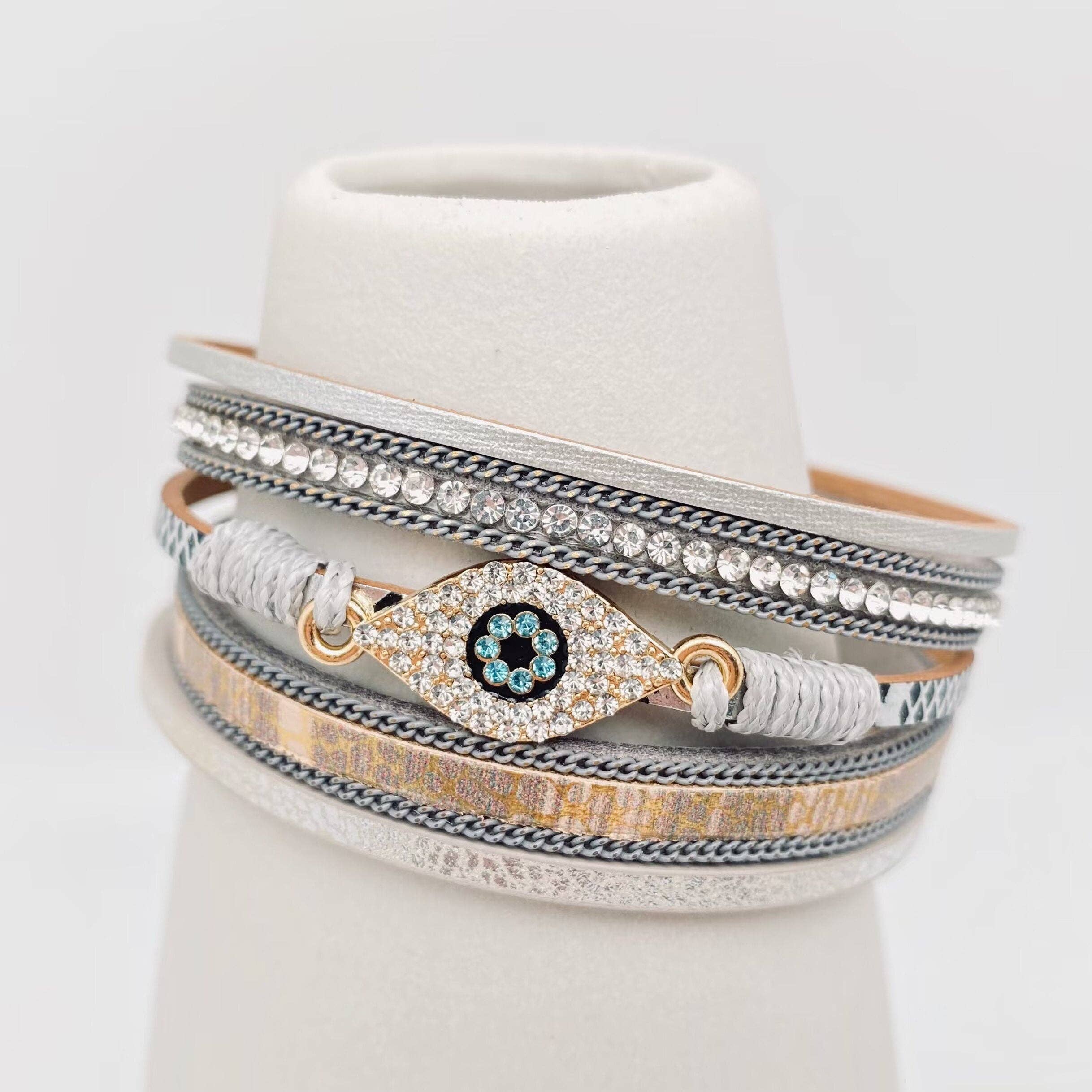 Mio Queena – Pulseira por atacado – Pulseira de couro PU multi-camadas com charme Evil Eye Charm3