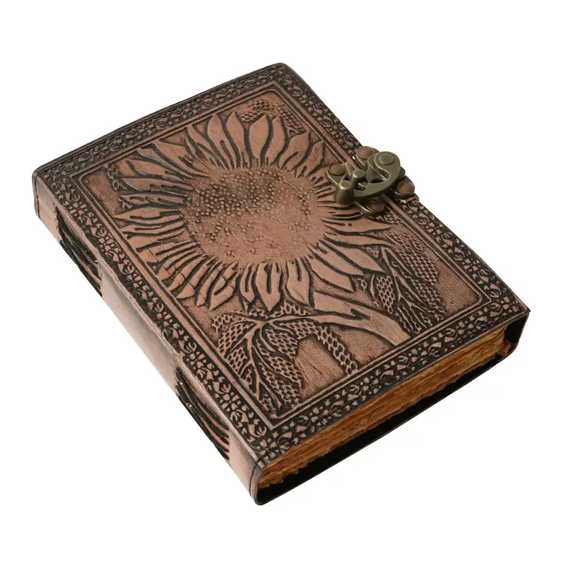 Jay mataji Handicrafts – wholesale Journal/diary – Sunflower Leather Journal - Hand made leather journal2