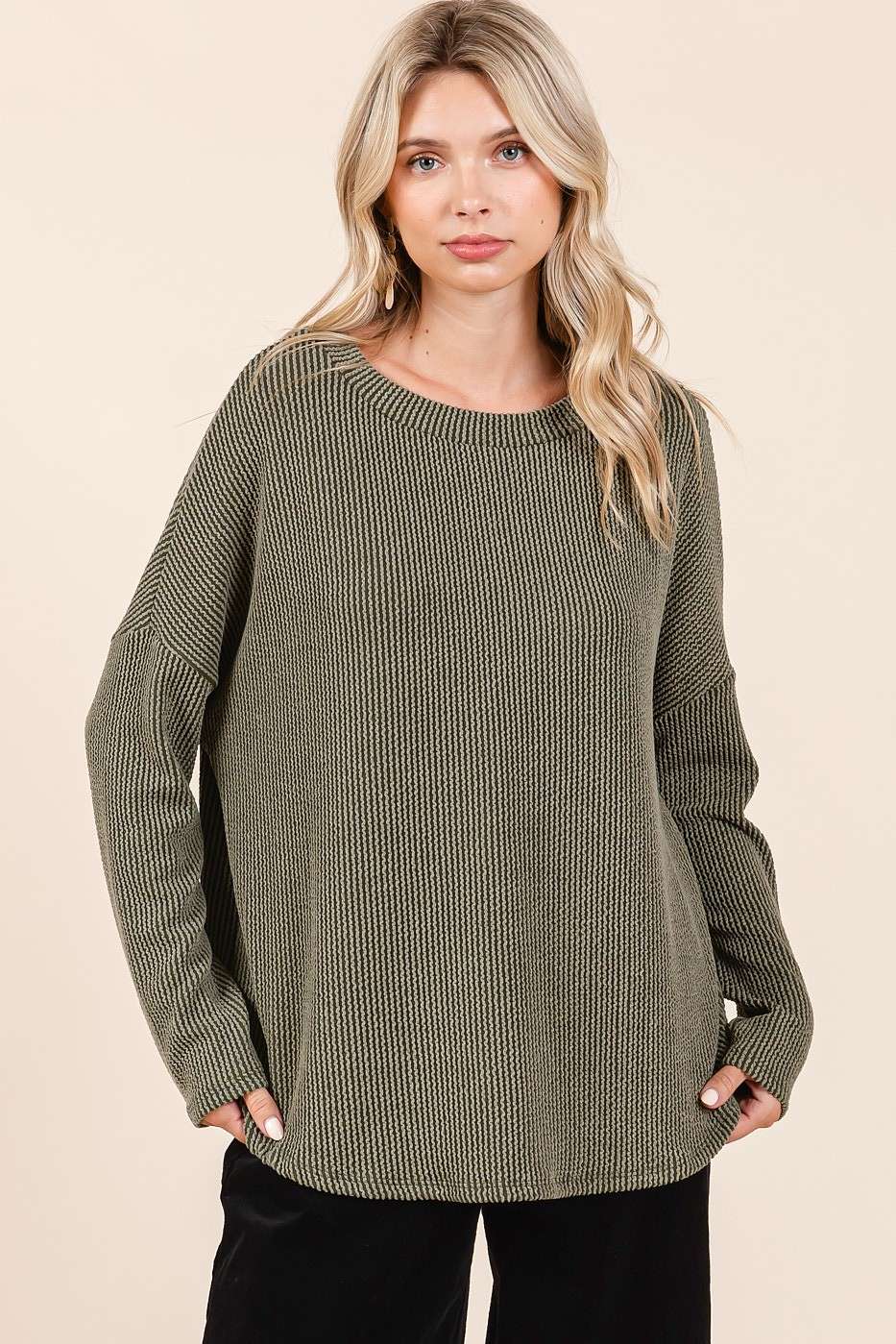 mittoshop - Wholesale Tunic - Women's - URBAN RIB KNIT LONG SLEEVE RELAXED FIT TOP13