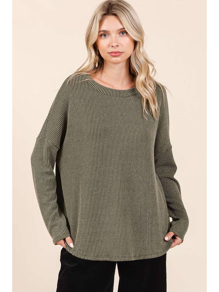 mittoshop - Wholesale Tunic - Women's - URBAN RIB KNIT LONG SLEEVE RELAXED FIT TOP13