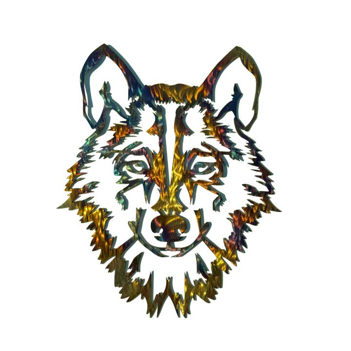 Wolf Metal Wall Art – 12"x14" Heat Painted Steel for wholesale by Winter Moon Gifts