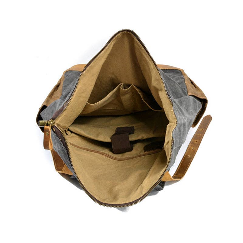 RockCow Leather Studio - Wholesale Backpack - Unisex - Wax Canvas With Full Grain Leather Travel Backpack Waterproof Waxed Canvas Laptop Rucksack Canvas Outdoor Backpack12