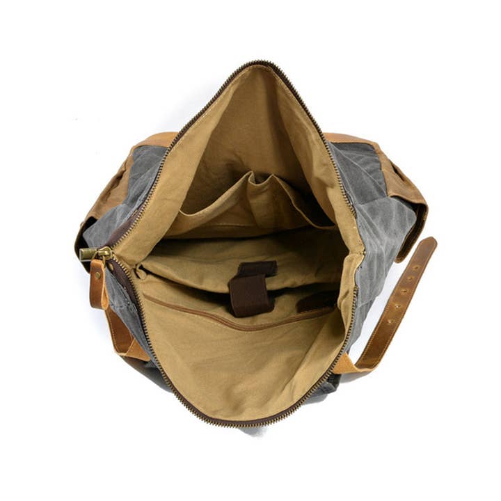 RockCow Leather Studio - Wholesale Backpack - Unisex - Wax Canvas With Full Grain Leather Travel Backpack Waterproof Waxed Canvas Laptop Rucksack Canvas Outdoor Backpack12