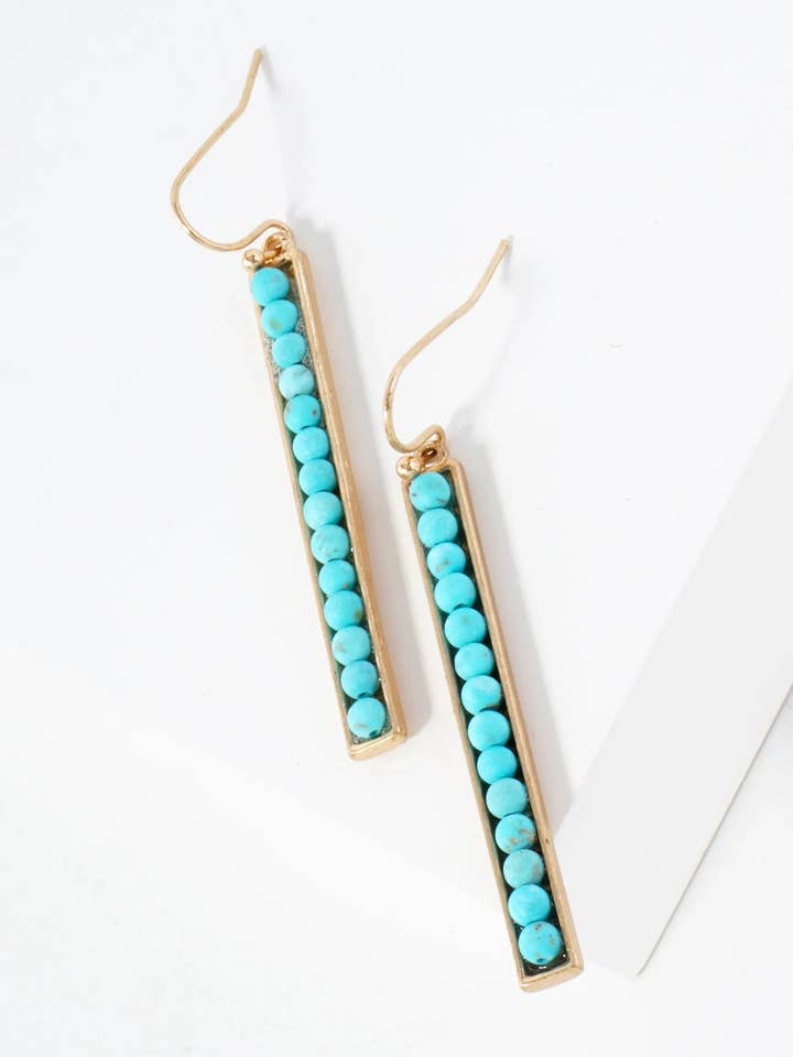 Semi-Precious Natural-Stone Beaded Bar Drop Dangle Earrings for wholesale by Wild Honey