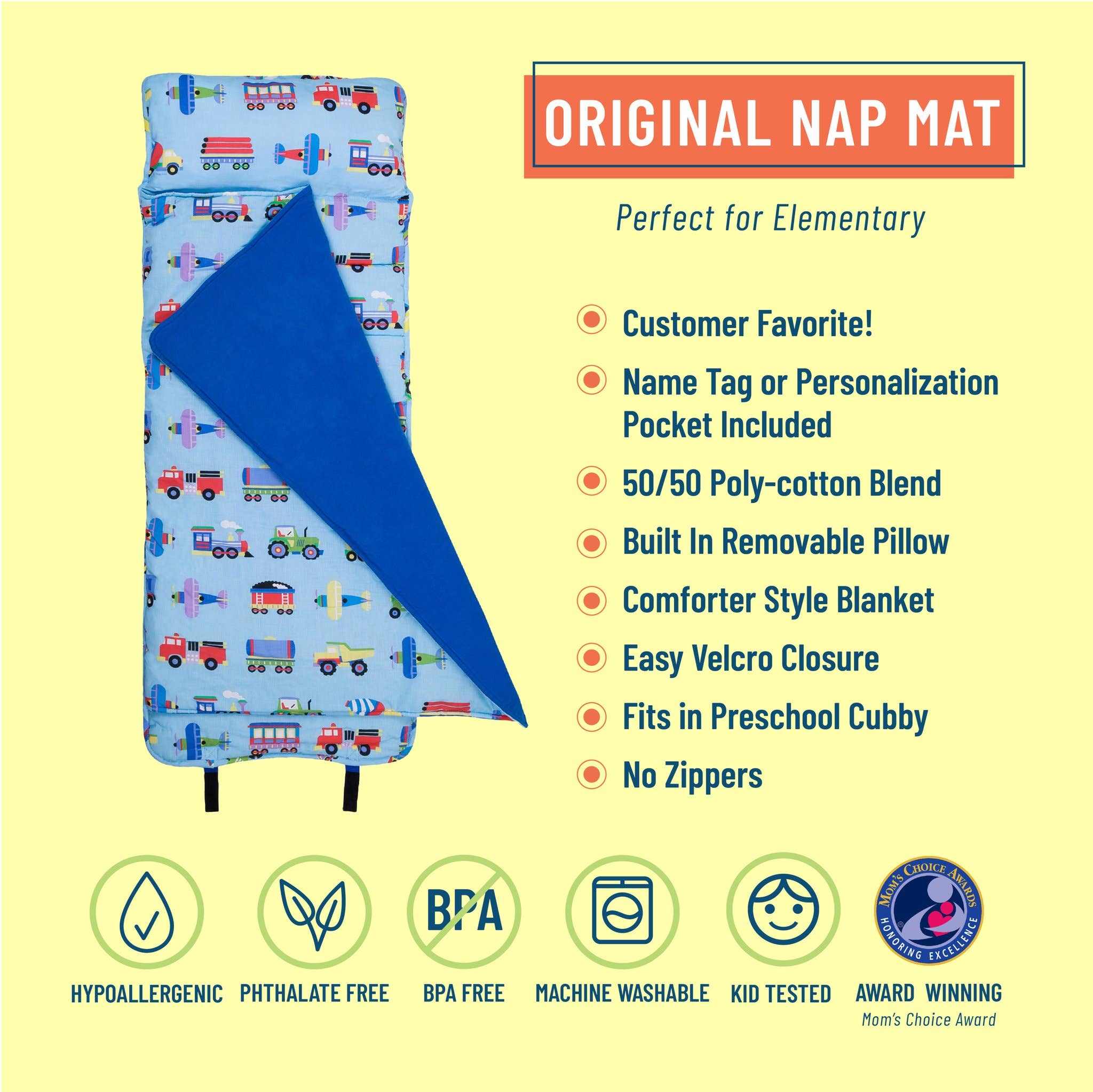 Wildkin - Wholesale Nap Mat - Kids & Baby - Trains Planes and Trucks Original Nap Mat - Blue6