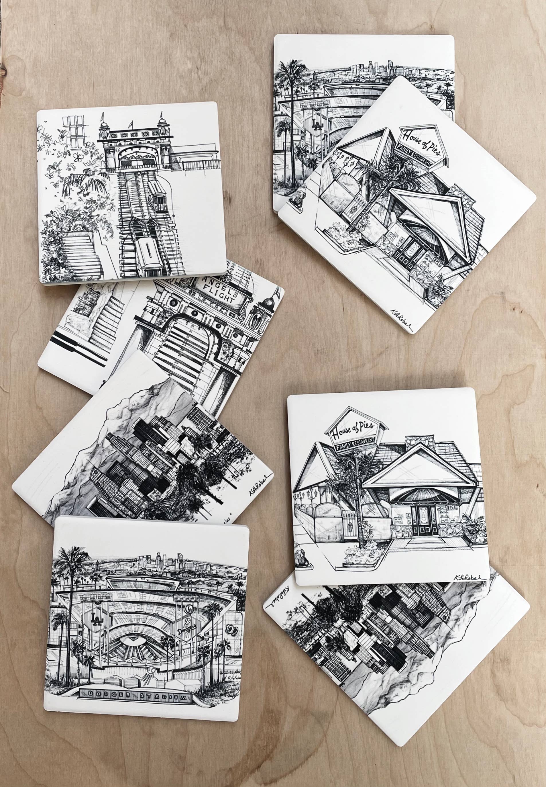 KLoRebel Art Co. - Wholesale Coasters - Angels Flight Incline - Los Angeles - Coaster Set2