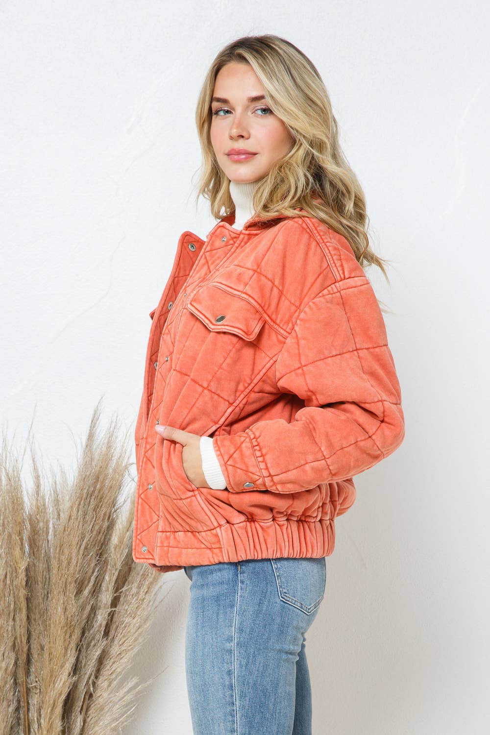 Blue B - Wholesale Jacket - Women's - 22082J - Garment Stone Washed Quilted Pocket Front Jacket2