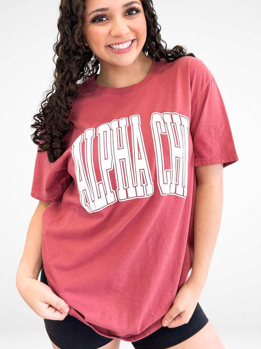 Duo Threads - Wholesale Screen Printed T-Shirt - Women's - Sorority Varsity Arch Puff Tee 0