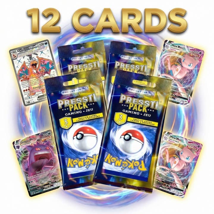 4-pak Presstine Pokemon Presstipack 3-korts pakker - i alt 12 kort for engroshandel hos Auction Clearance