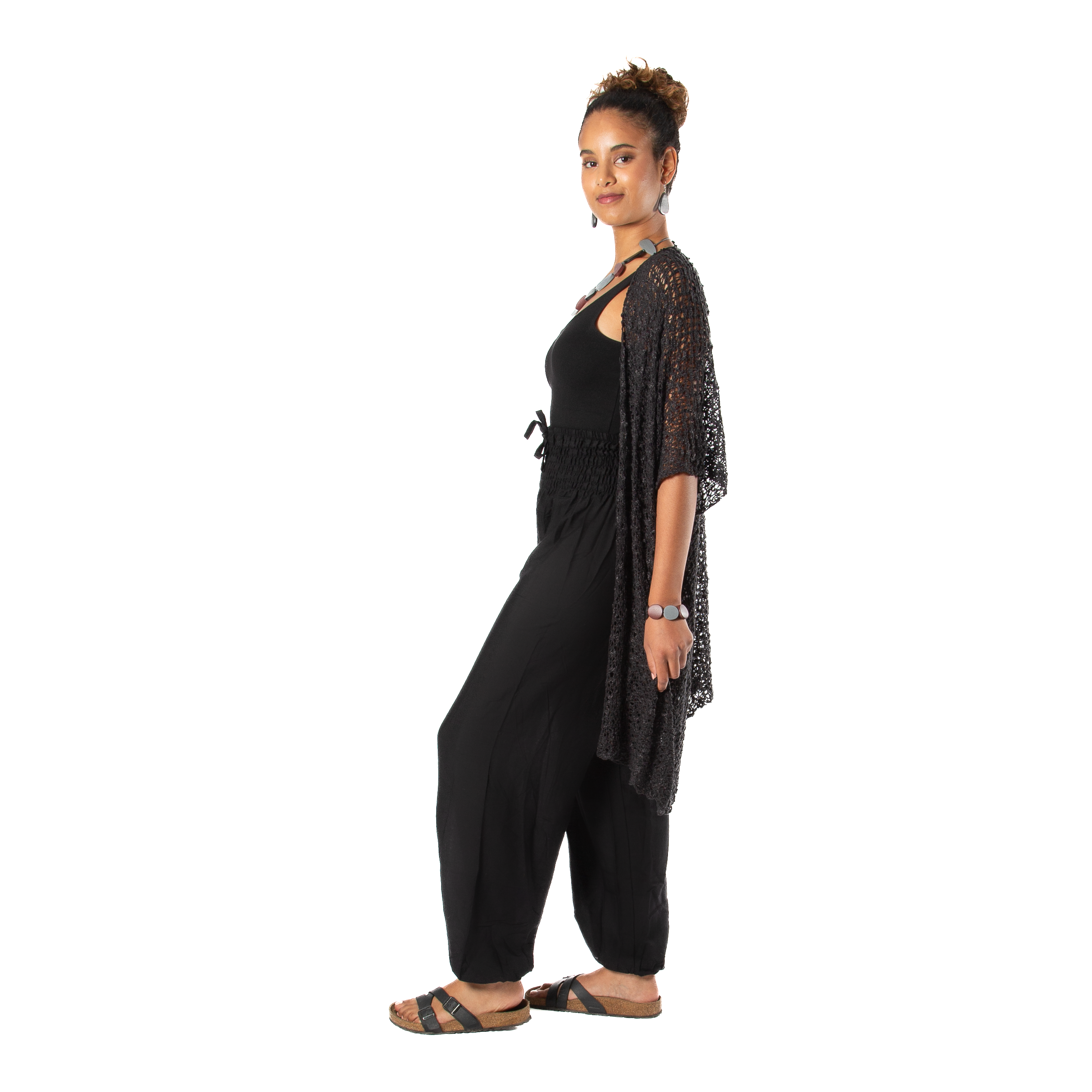 Suzie Blue Canada - Wholesale Kimono - Women's - Mid Length Popcorn Knit Kimono - Black2