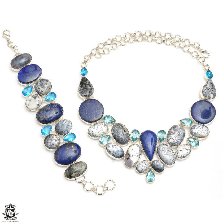 Lapis Lazuli dendritische opaalblauwe topaas halsketting SET1003 voor wholesale door SARAH DESIGNS JEWELRY