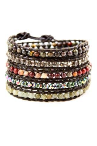 LIZOU - Vente Bracelet de perles - Bracelet Akita Wrap - Bracelet portefeuille en cuir Auburn1