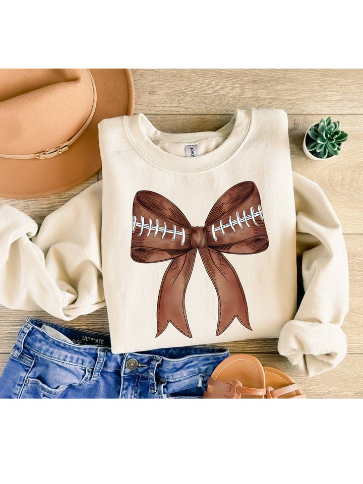 Football preppy bow graphic sweatshirt / tee for wholesale by 4 little hearts