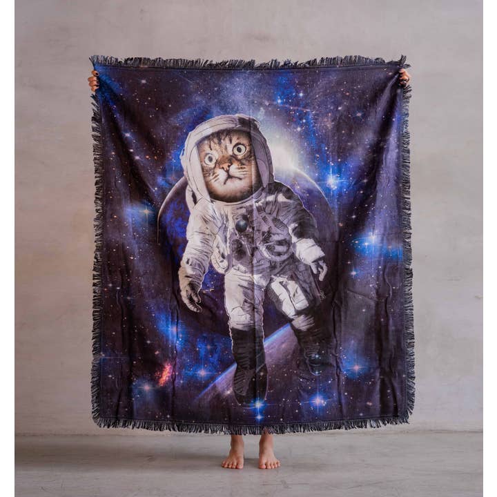 Eagle Rock Werkshop® - Wholesale Tapestry/Textile - Space Cat - Catstronaut - Chenille Tapestry with Tassels