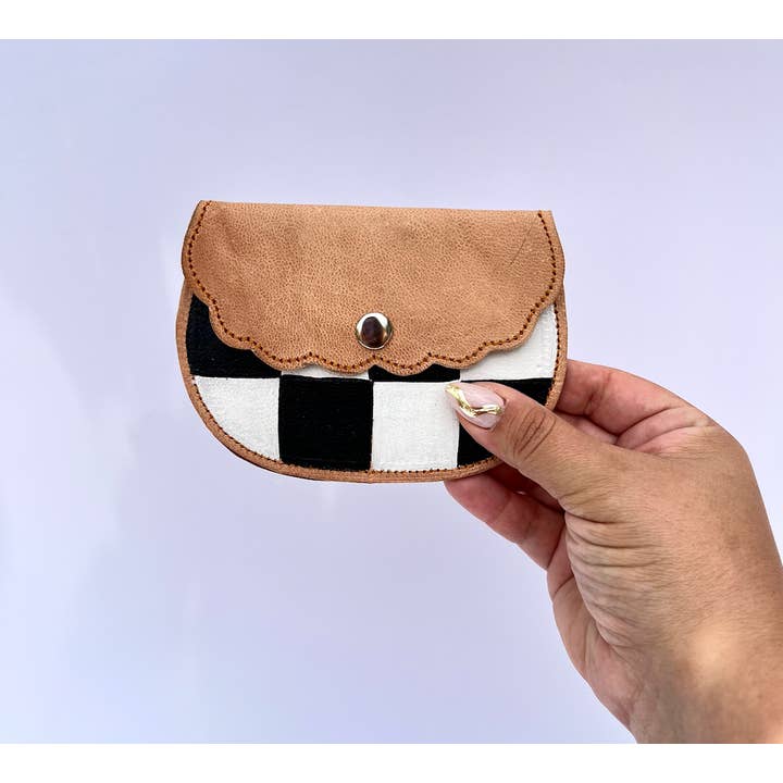 Checkered black/white leather coin purse for wholesale by GRL Collective