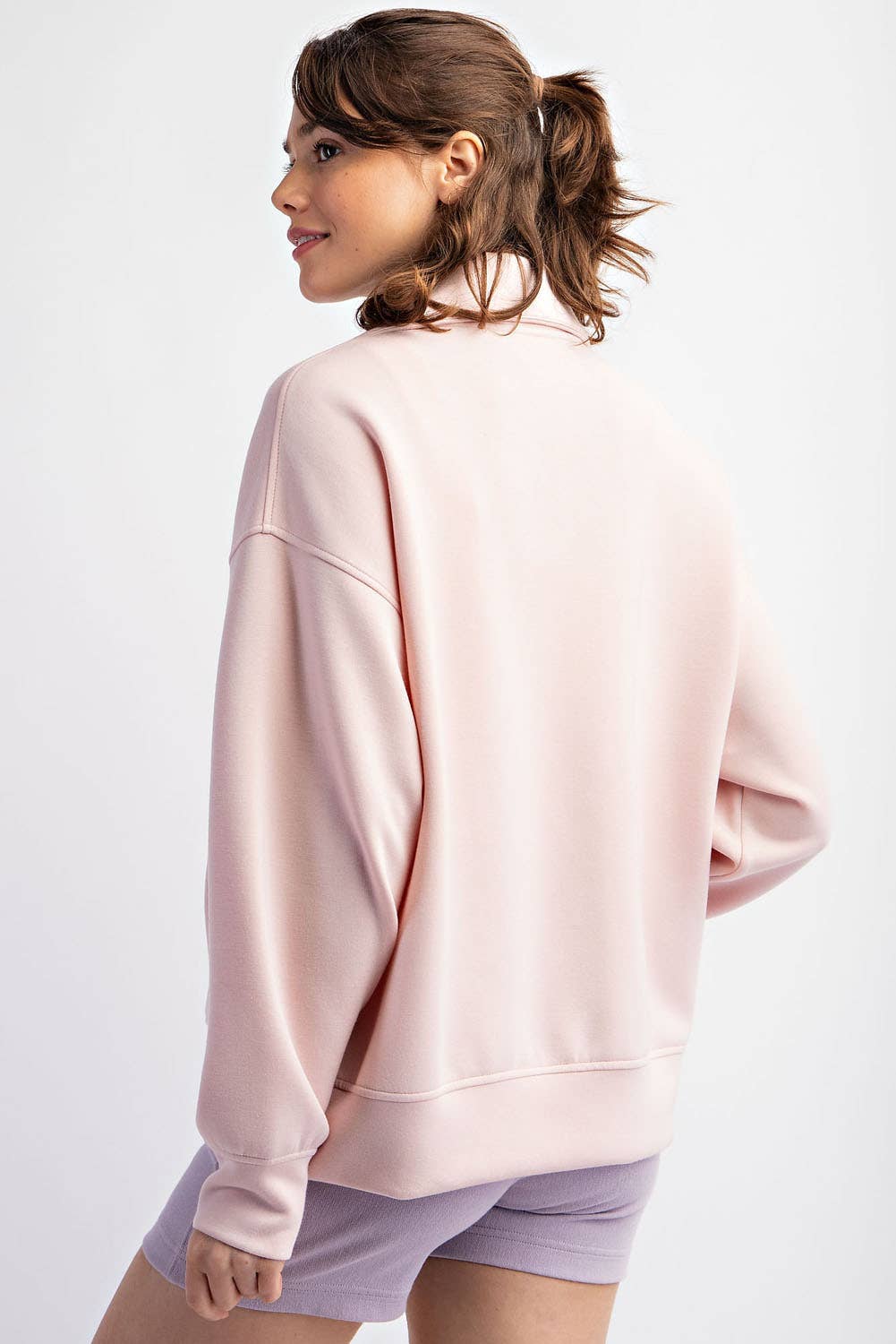 Rae Mode - Vendita all'ingrosso Felpa - Donna - PULLOVER CON COLLO A IMBUTO E ZIP A QUARTO IN MODAL SCUBA10