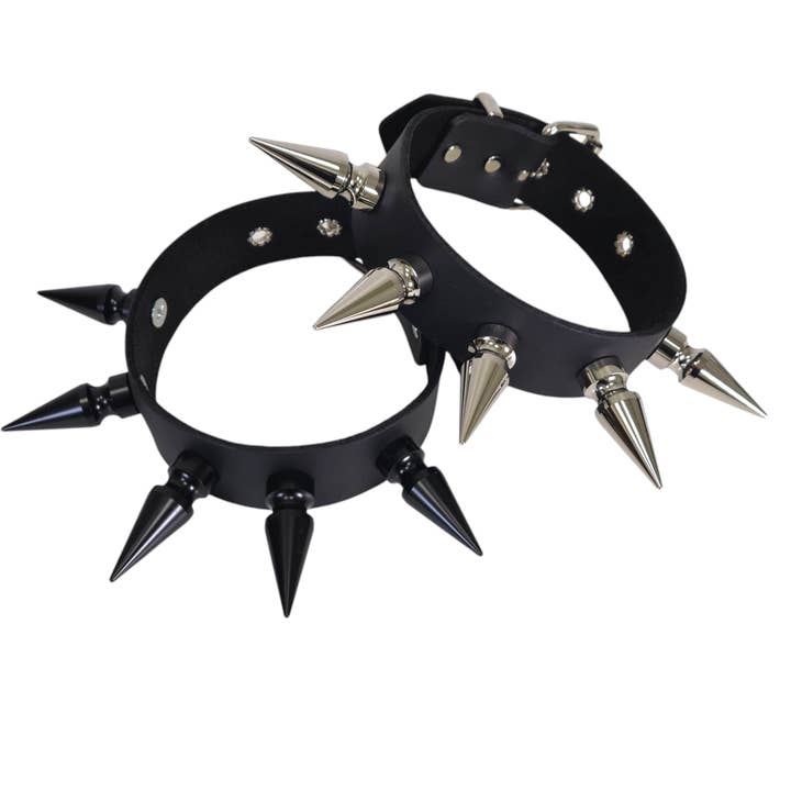 CK281 2" SPIKE 1 1/2" LEATHER COLLAR WITH 5 PCS 2" GIANT SPIKE for wholesale by Funk Plus