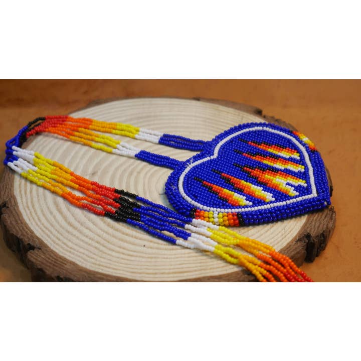KANGURAH - Wholesale Pendant/Charm Necklace - Native American Beaded Blue heart medallions Necklace1