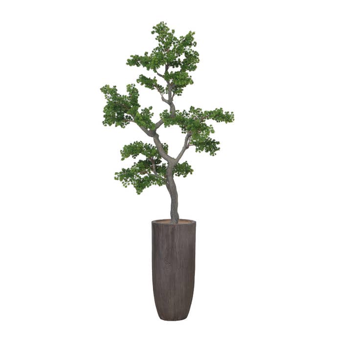 75" Künstlicher weißer Bonsai-Baum in einem runden Holzpflanzgefäß für den Großhandel von Vintage Home