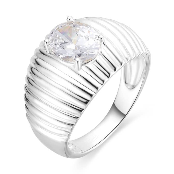 Luxenter Ring aus 925er Sterlingsilber und funkelndem Zirkonia mit Rhodium-Finish - Metri für den Großhandel von Luxenter