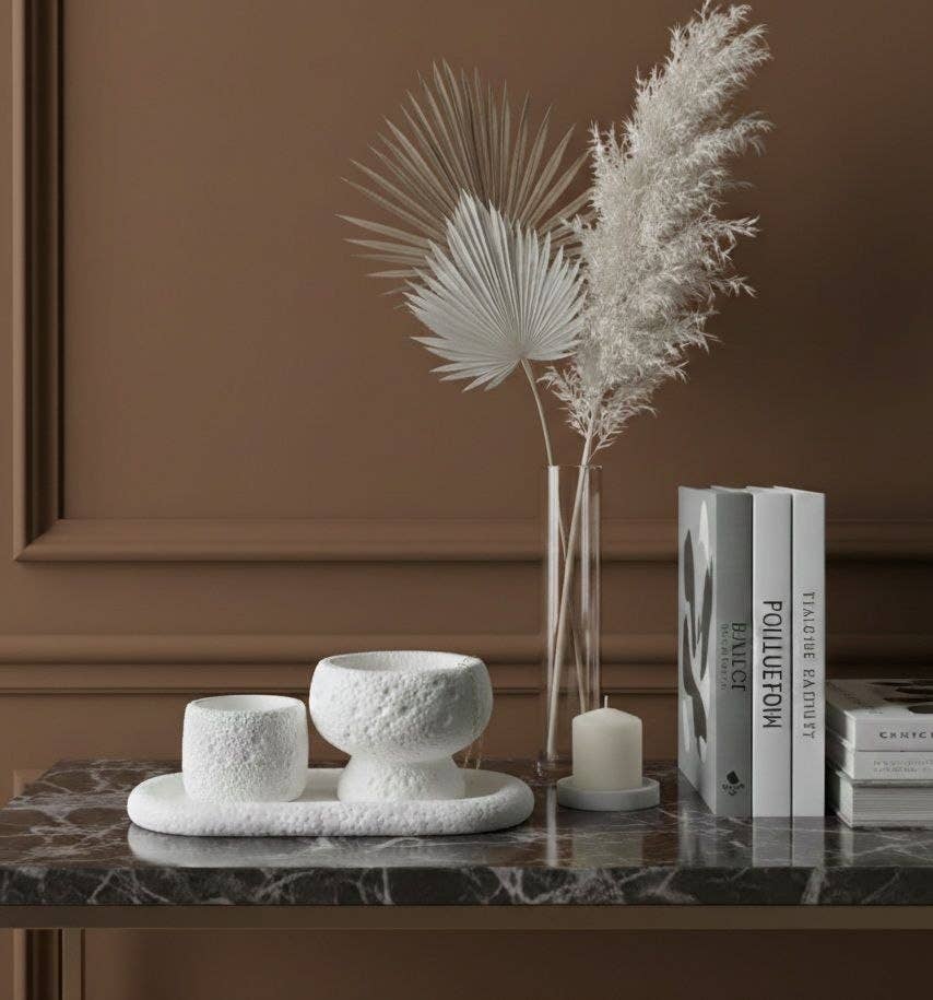 kanara Oud - Wholesale Decorative Plate/Dish/Bowl - Handgemaakte Jesmonite Decoratie Set - Nordic Stone Set1