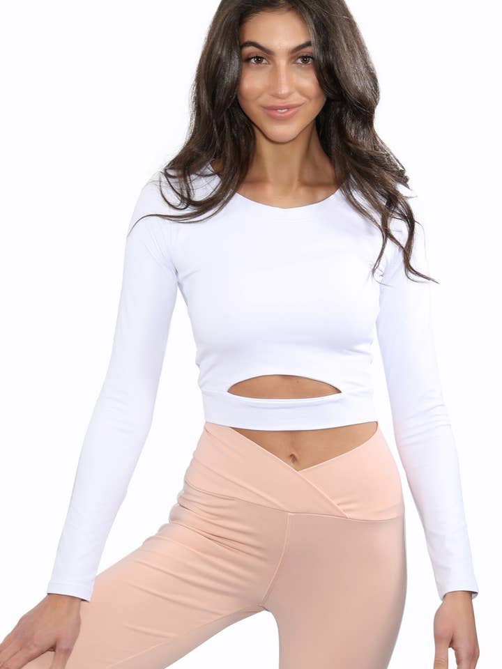 Haut court de sport à manches longues JULIET WHITE pour la vente par Gianine Bikini