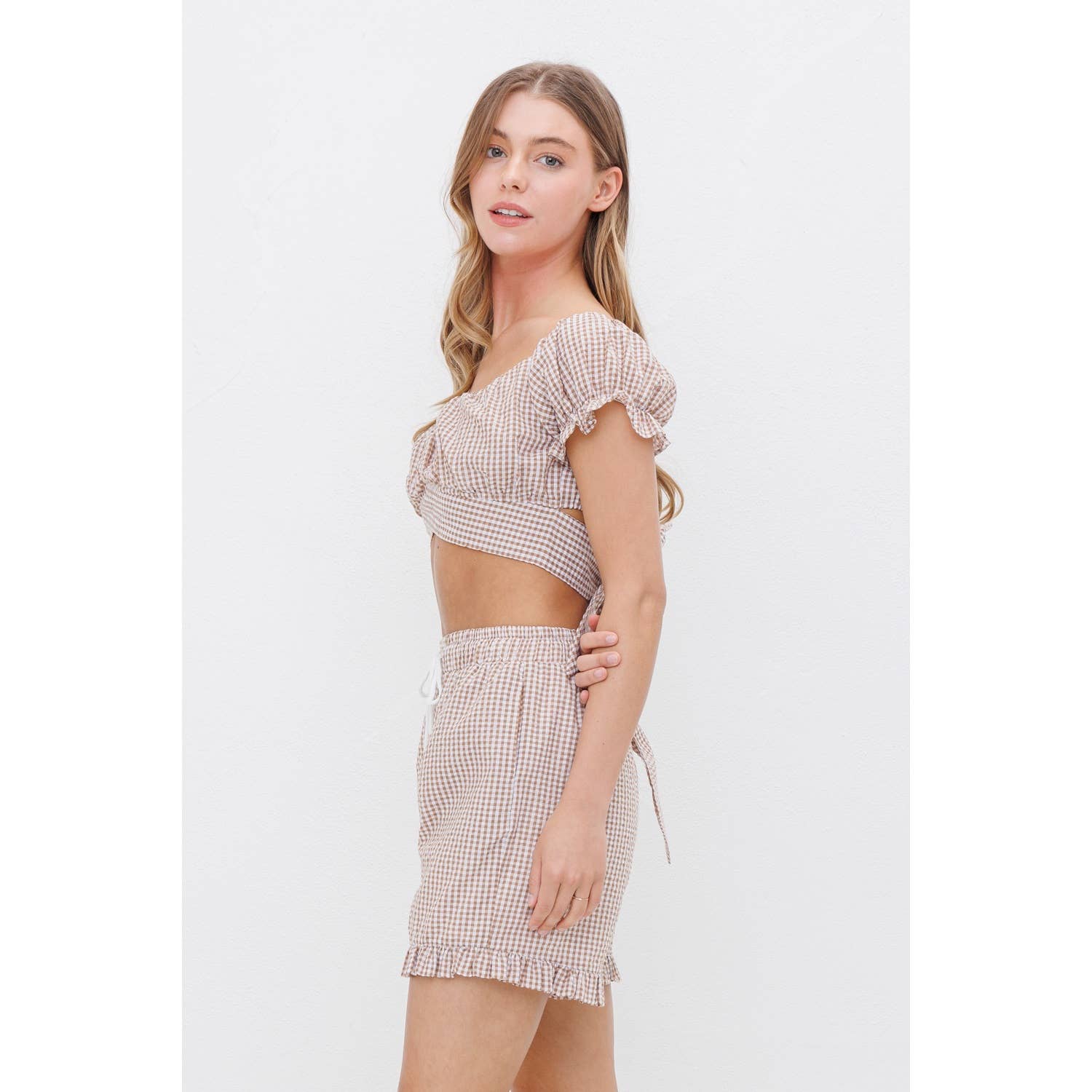 Sweet Generis - Wholesale Shorts - Women's - RUFFLED GINGHAM SHORTS  WITH TIE4