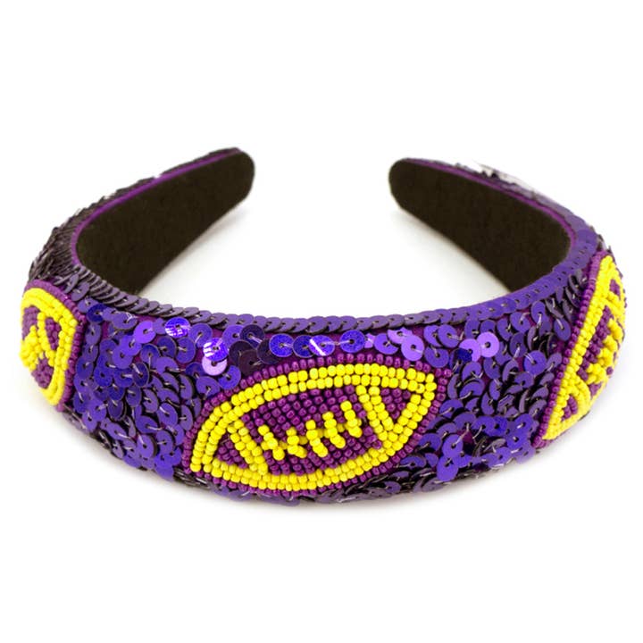 SP Sophia Collection - Wholesale Fashion Headband - Women's - Two-Tone Football Sequins Beaded Headband 3