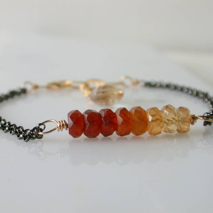 Linda Trent Jewelry - Wholesale Link & Chain Bracelet - Ombre Hessonite Garnet Gemstone Mixed Metal Bracelet