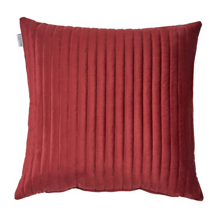 Cushion velvet stripe Bordeaux red 50x50 cm for wholesale by Kussoo
