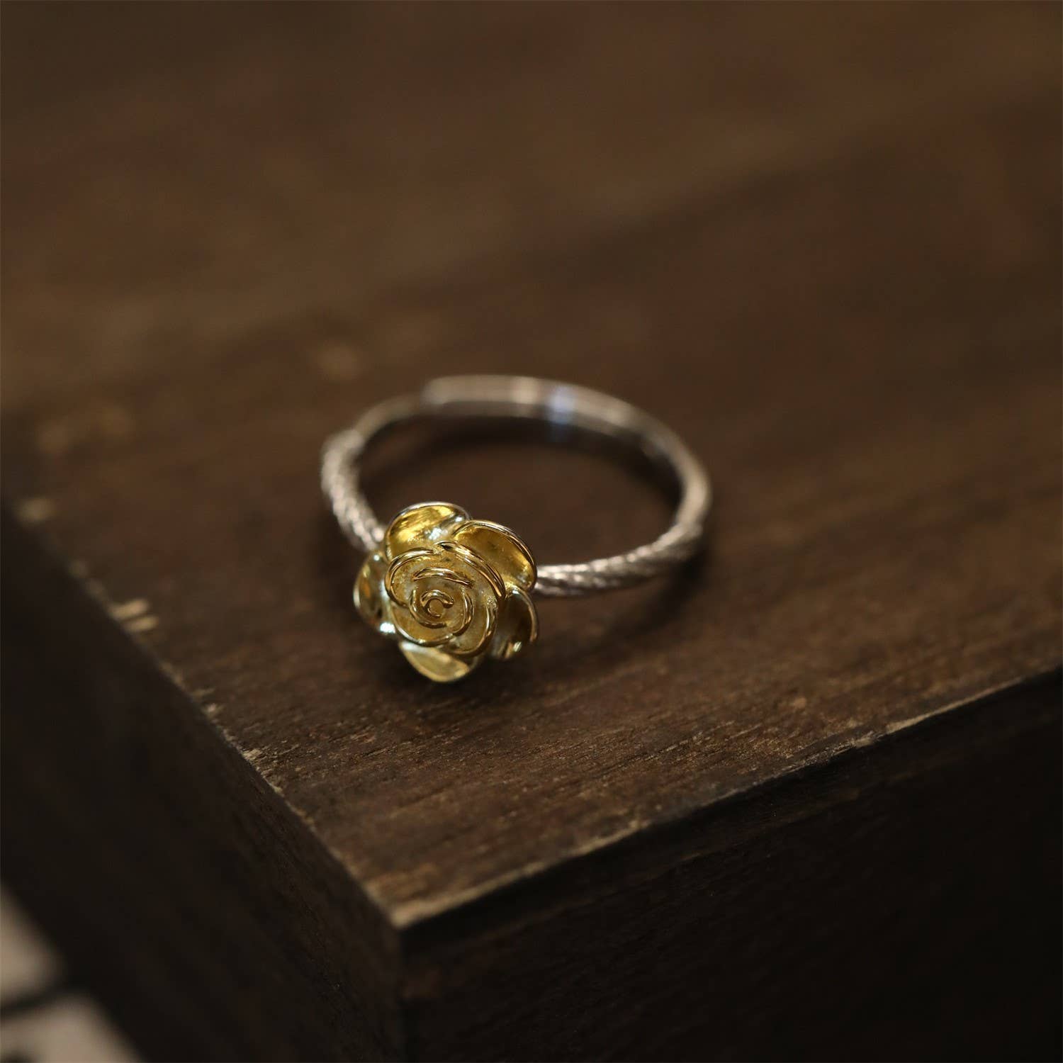 Gold Rose Flower Ring Adjustable Open Ring for wholesale on Faire