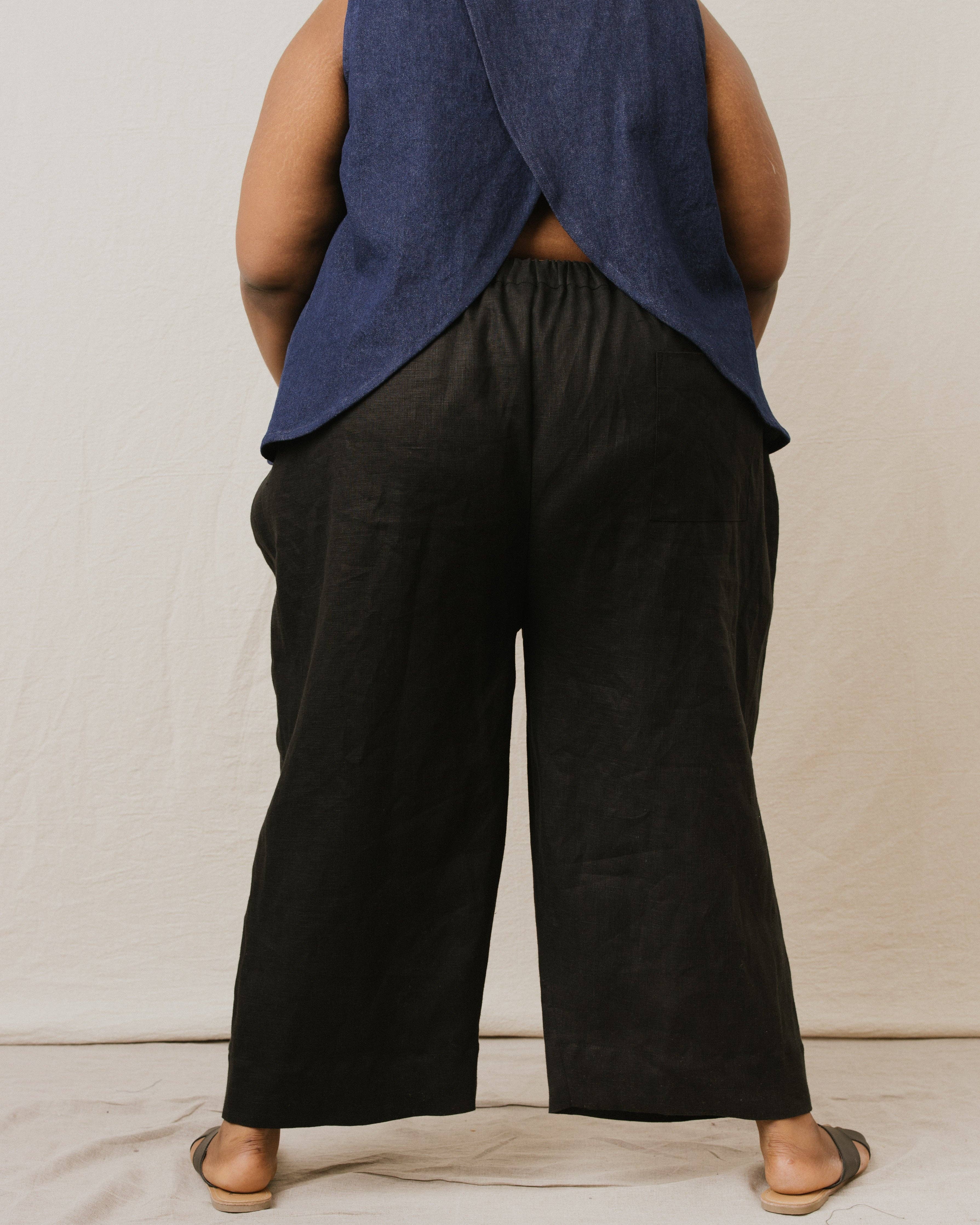 Nettle Studios - Wholesale Pants - Unisex - Size Inclusive Plus Size Wide Leg Elastic Pant Black Linen9