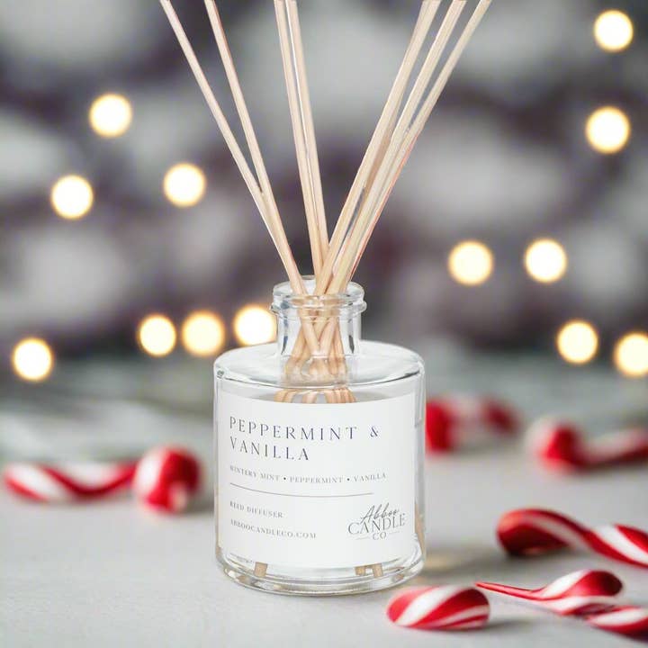 Peppermint and Vanilla Reed Diffuser for wholesale by Abboo Candle Co