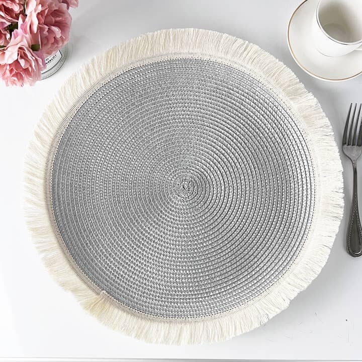 Fennco Styles - Wholesale Placemat - Braided Fringe Boho 15" Round Placemat12