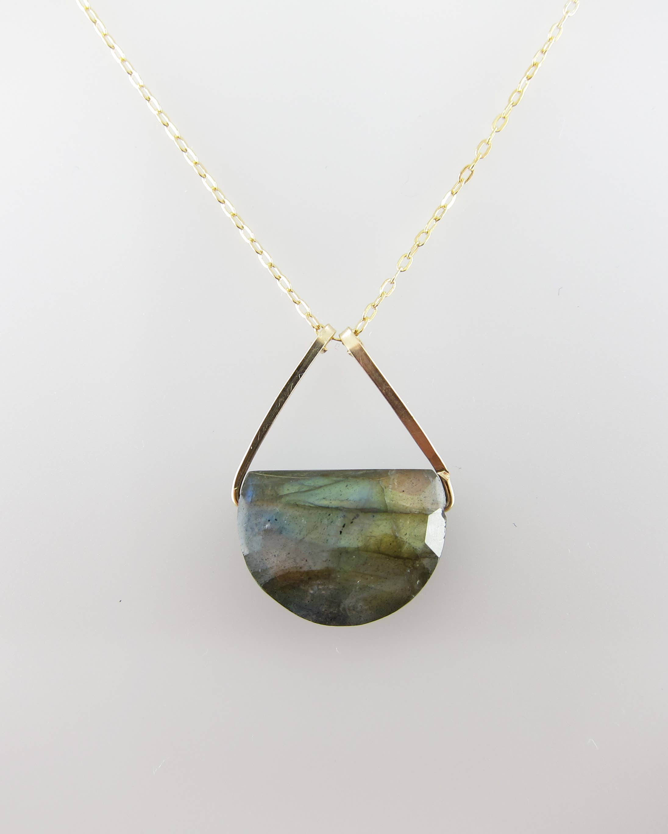 J. Mills Studio – wholesale Pendant/charm necklace – Triangle Bail Necklace, Half-Moon Cut Gemstone - 8 Variants0