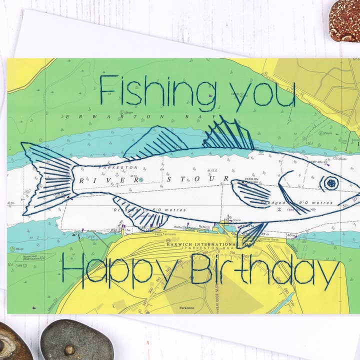 Fishing you Happy Birthday Greetings Card for wholesale by NaviStitch