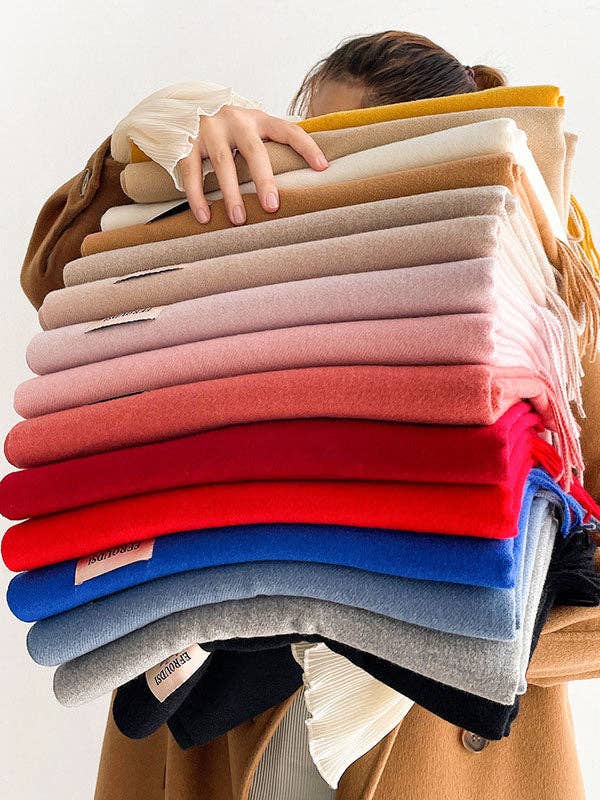 StyleGalX - Venta al por mayor Bufanda - Mujer - Bufanda de color sólido con borlas en 15 colores, imitación de cachemir32