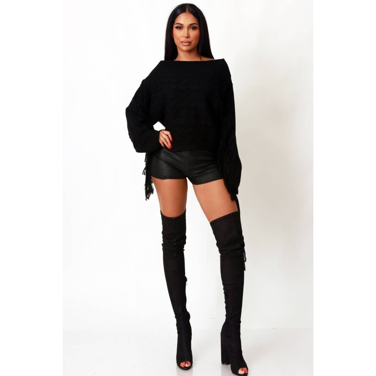 Black Pearl Clothing - Wholesale Blouse - Women's - TASSELED GRACE OFF SHOULDER SWEATER2