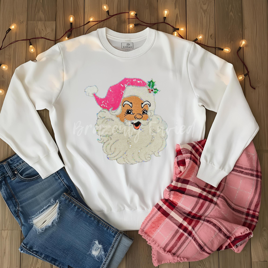 Brazenly Envied - Wholesale Patch - Santa Patch | Pink Sequins Hat / Chenille Santa Face Patch0