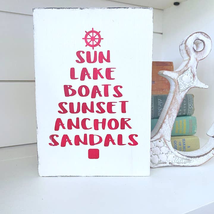 Lake Words Christmas Tree Sign, Christmas Lake Decor for wholesale by Anchored Soul Designs