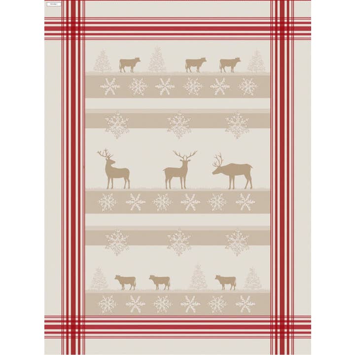 Mierco European Linens - Wholesale Tea Towel - European Red-Taupe Jacquard Tea Towel - Mountain/Skis2