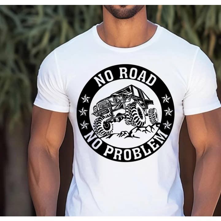 T-shirt con grafica Jeep No Roads No Problem per la vendita all'ingrosso da parte di Ashton Grove Ltd Co
